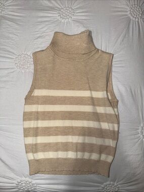 Shasa Sleeveless Turtleneck Crop Top - Cream & Tan Stripes